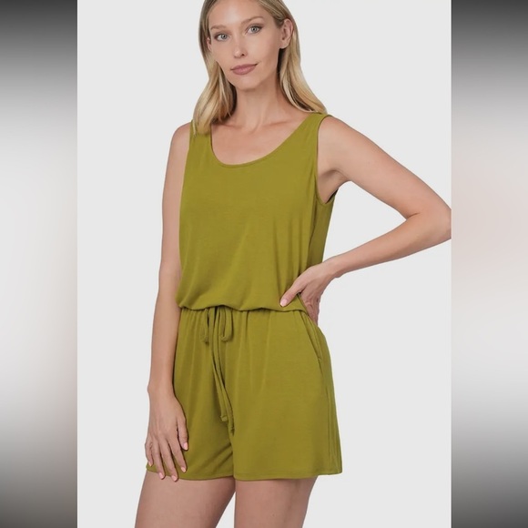 Olive Green Sleeveless Jumpsuit - Picture 1 of 4